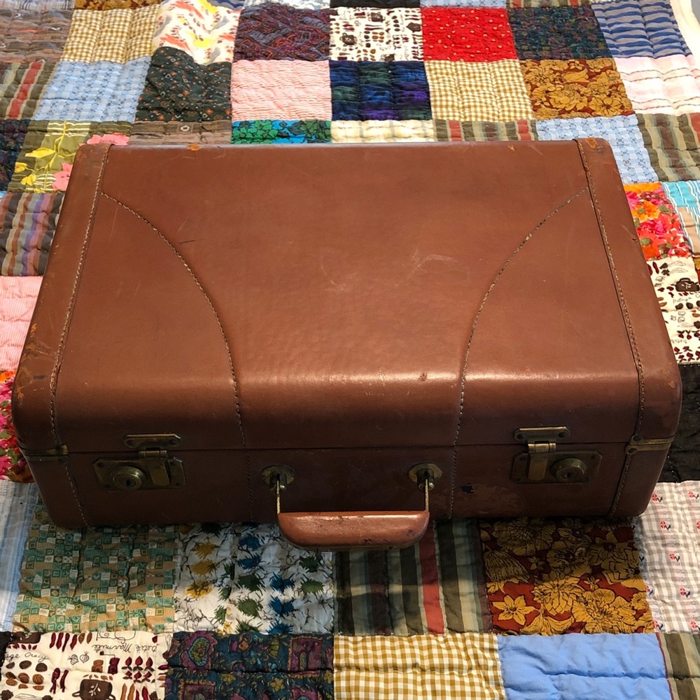 Vintage Hard Shell Leather Suitcase (#2) - Picture 2 of 12